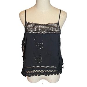 Free People Black Lace Trim Women's Tank Halter Cover Up S
